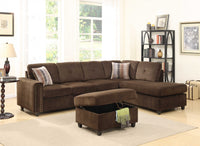 79' X 33' X 36' Chocolate Velvet Reversible Sectional Sofa With Pillows