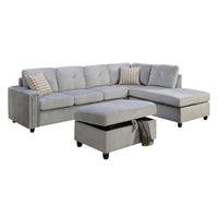 78' X 33' X 36' Gray Velvet Reversible Sectional Sofa With Pillows