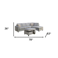 78' X 33' X 36' Gray Velvet Reversible Sectional Sofa With Pillows