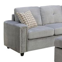 78' X 33' X 36' Gray Velvet Reversible Sectional Sofa With Pillows