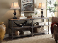72' Rustic Weathered Oak Finish Console Storage Table