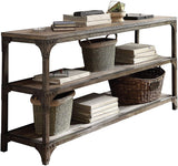 72' Rustic Weathered Oak Finish Console Storage Table