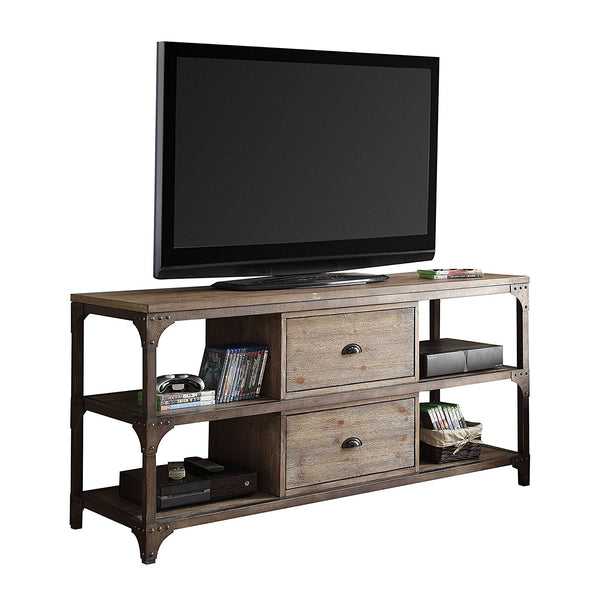 60' X 20' X 30' Weathered Oak And Antique Silver Tv Stand