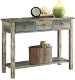 32' X 15' X 35' Antique Oak And Teal Wooden Console Table