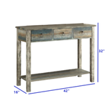 32' X 15' X 35' Antique Oak And Teal Wooden Console Table