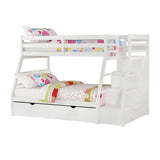 95' X 56' X 65' Twin Over Full White Storage Ladder And Trundle Bunk Bed