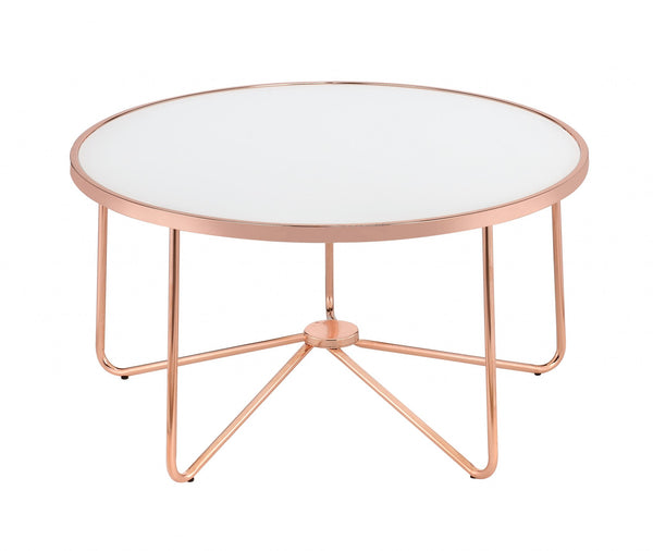34' X 34' X 18' Frosted Glass And Rose Gold Coffee Table