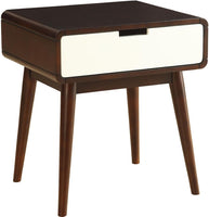 Mahogony and White USB Side Table with Drawer