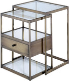 18' X 15' X 26' 2Pc Clear Glass And Antique Brass Nesting Table