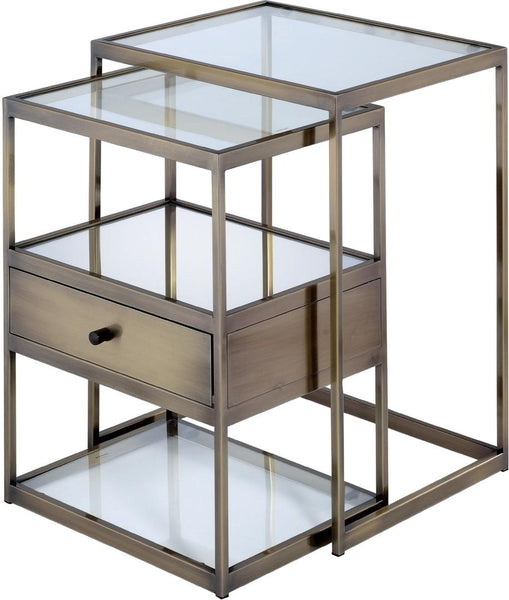 18' X 15' X 26' 2Pc Clear Glass And Antique Brass Nesting Table