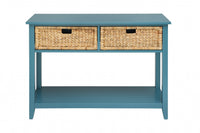 44' X 16' X 28' Teal Solid Wood Leg Console Table
