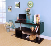 55' X 47' X 30' Black High Gloss  Clear Glass Office Desk