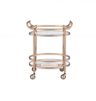 27' X 19' X 34' Clear Glass And Rose Gold Serving Cart