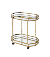 Champagne Finish Metal Serving Cart with 2 Mirror Shelves