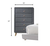 46' Light Gray Upholstery 5 Drawer Chest Dresser with light natural legs