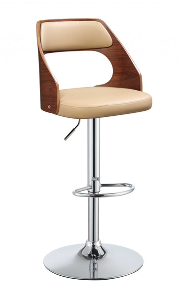 33' Cream White Faux Leather Adjustable Swivel Bar Stool with Metal Base