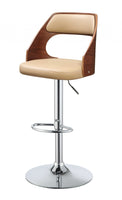 33' Cream White Faux Leather Adjustable Swivel Bar Stool with Metal Base