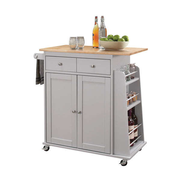 35' X 18' X 34' Natural And Gray Rubber Wood Kitchen Cart