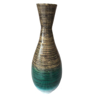 28" Distressed Aqua Spun Bamboo Artisan Floor Vase