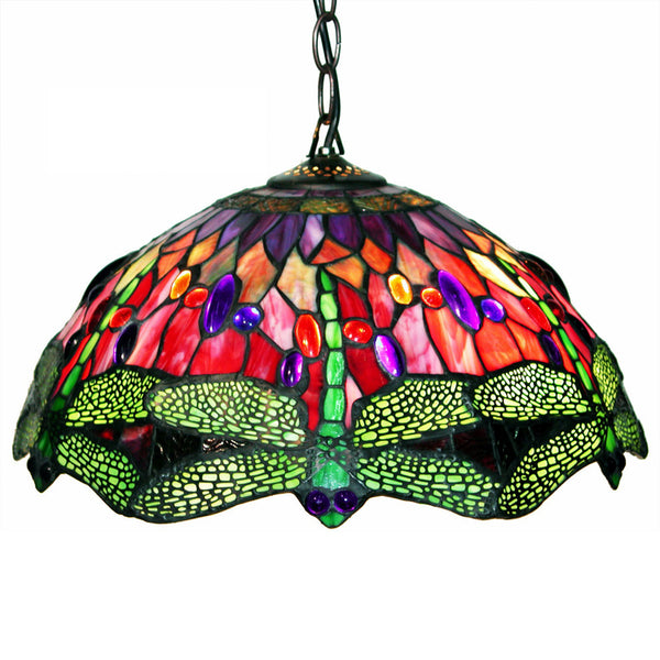 Tiffany Style Dragonfly Red Hanging Lamp