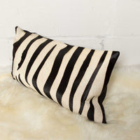 12" x 20" x 5" Zebra Black On Off White Cowhide  Pillow