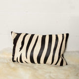 12" x 20" x 5" Zebra Black On Off White Cowhide  Pillow