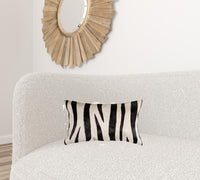 12" x 20" x 5" Zebra Black On Off White Cowhide  Pillow