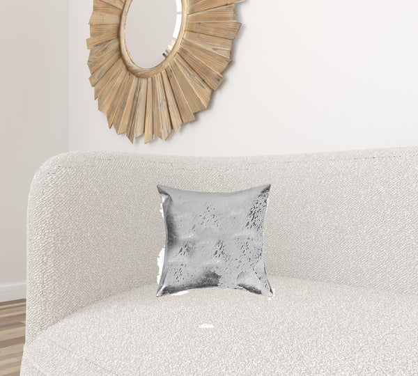 18" x 18" x 5" Gray And Silver Cowhide  Pillow