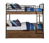 79' X 42' X 71' Antique Oak And Gunmetal Twin Over Twin Bunk Bed