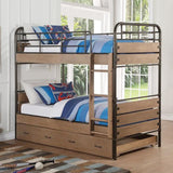 79' X 42' X 71' Antique Oak And Gunmetal Twin Over Twin Bunk Bed