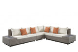 126' X 100' X 30' Beige Fabric And Gray Wicker Patio Sectional And Cocktail Table