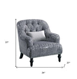 34' X 37' X 37' Gray Patterned Velvet Chair w 1 Pillow