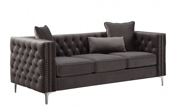 86' X 34' X 30' Dark Gray Velvet Sofa w3 Pillows