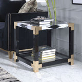25' X 24' X 25' White Brushed Gold And Clear Glass  End Table