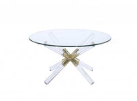 34' X 34' X 18' Gold Clear Acrylic And Clear Glass Coffee Table