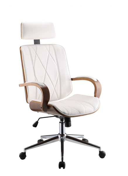 24" X 26" X 4649" White Leatherette And Walnut Office Chair