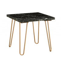 White Marble and Gold Geometric End Table