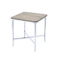 24' X 24' X 24' Gray Oak And Chrome Metal Tube End Table