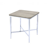 24' X 24' X 24' Gray Oak And Chrome Metal Tube End Table