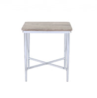 24' X 24' X 24' Gray Oak And Chrome Metal Tube End Table