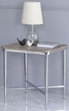 24' X 24' X 24' Gray Oak And Chrome Metal Tube End Table