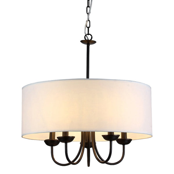 Gwenevere 5-light White Fabric 22-inch Black-finish Chandelier