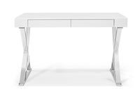 Desk Large High Gloss White Two Drawers Stainless Steel Base