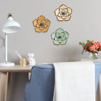 Set of 3 Multi-Color Chic Metal Flowers Wall Art Decor
