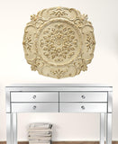 Distressed White European Medallion Metal Wall Decor