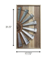 Antique Farmhouse Wood and Metal Windmill Wall Decor