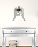 Distressed White Angel Wings With Metal Cross Wall Decor