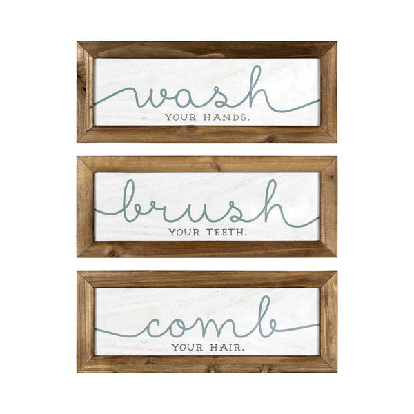 Rustic Set of 3 Grooming Instructions Bathroom Wall Art