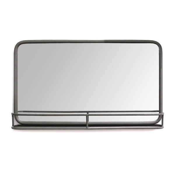 24 Chic Rectangular Gunmetal Framed Mirror with Shelf