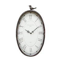 10.75 Oval Distressed Gunmetal Antique Bird Clock